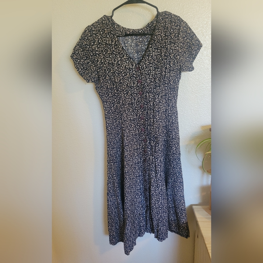 Floral Black Dress, Fits Like A Small, Vintage With Shoulder Pads